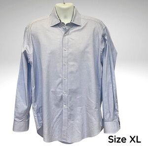 Thomas Dean Men’s Long Sleeve Dress Shirt – Micro Check Blue/Gray – Size XL